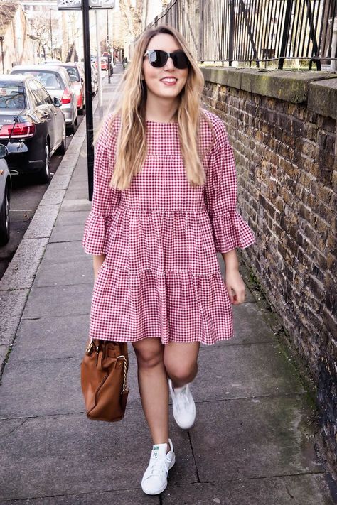 Red Gingham Dress, Casual Frocks, Frock Fashion, Frock For Women, Trendy Dress Outfits, Checkered Dress, Adidas White, Camel Coat, Red Gingham