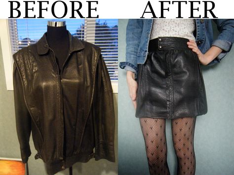 turned an old leather jacket into a skirt. upcycling! Repurposed Leather Jacket, Diy Leather Jacket Refashion, Leather Jacket Diy Upcycle, Leather Jacket Punk Diy, Upcycle Skirt, Old Leather Jacket, Up Cycle, Upcycle Clothing, Skirt Diy