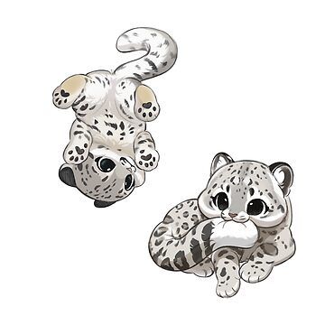 "Playful snow leopards" Sticker for Sale by Lilypawstudio | Redbubble Snow Leopard Drawing, Snow Leopard Art, Leopard Drawing, Leopard Art, Images Kawaii, Cute Kawaii Animals, Cute Sketches, 강아지 그림, Cute Animal Drawings Kawaii