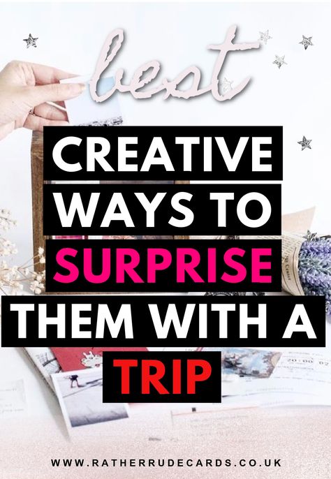 DIY creative ways to give a trip as a gift and best creative plane tickets reveal ideas Suprise Trip Announcement Boyfriend, Trip Ticket Gift Ideas, Trip Gift Surprise Diy, Road Trip Surprise Ideas, Surprise Christmas Vacation, Surprise Trip To Universal Orlando, Trip As A Gift How To Present A, Surprise Flight Tickets Gift, London Surprise Trip Reveal