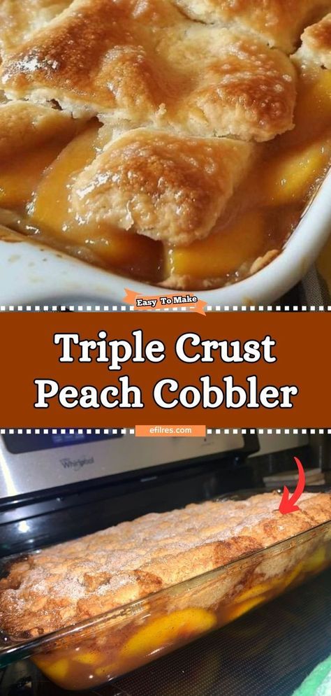 Dive into the comforting warmth of Triple Crust Peach Cobbler, a dessert that takes the classic cobbler to new heights. With not one, but three layers of golden, buttery crust enveloping sweet, spiced peaches, this cobbler is a texture and flavor masterpiece. Serve it warm with a scoop of vanilla ice cream for the ultimate comfort food experience. #PeachPerfection #CobblerCravings #ComfortDessert Oven Peach Cobbler, Can Peach Cobbler, Canned Peach Cobbler Recipe, Peach Cobbler Ingredients, Cobbler Crust, Fresh Peach Cobbler, Cobbler Recipes Easy, Southern Peach Cobbler, Easy Peach Cobbler Recipe