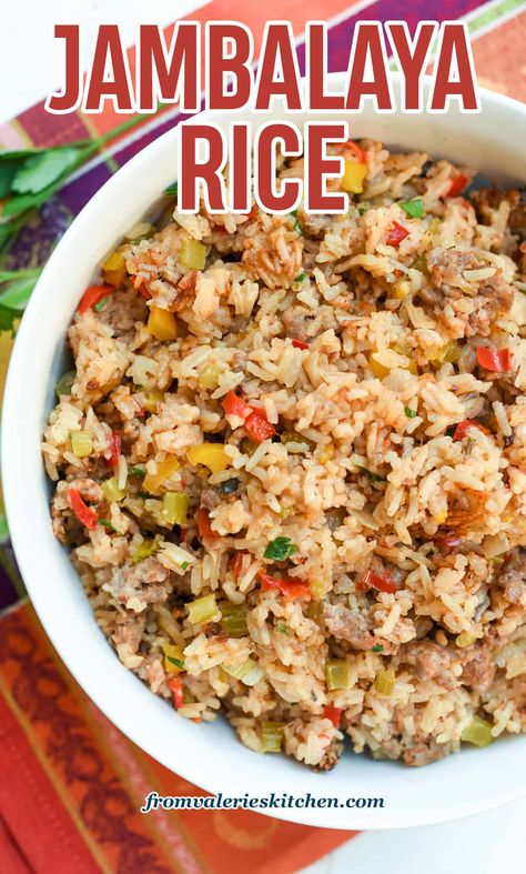 Add big flavor to your menu with this zesty Jambalaya Rice. This Cajun-inspired rice recipe is filled with sausage, onions, peppers, and garlic to create a satisfying and delicious side dish. Jambalaya Rice Recipe, Cajun Comfort Food, Jambalaya Rice, Sausage Rice, Dry Rice, Jambalaya Recipe, Skillet Dinners, Jambalaya, Smoked Sausage