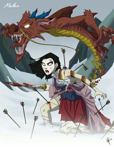 Scary Mulan Gothic Disney Princesses, Evil Disney Princesses, Dark Disney Princess, Creepy Disney, Twisted Princesses, Dark Disney Art, Twisted Disney Princesses, Zombie Princess, Princess Mulan