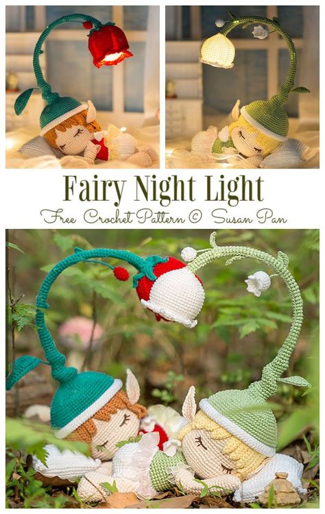 Amigurumi Fairy Night Light Free Crochet Pattern Crochet Pattern Fairy, Fairy Knitting Pattern Free, Fairy Doll Crochet Pattern Free, Fairy Night Light Crochet Pattern, Free Crochet Fairy Pattern, Crochet Night Light, Fairy Amigurumi Pattern Free, Crochet Fairies Free Patterns, Crochet Goblin Free Pattern