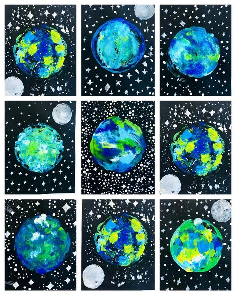 Katie Allain 🎨 | Planetary Printmaking. Project guide available, link in bio. 💚🩵💙 | Instagram Bio Instagram Ideas, Space Activities Preschool, Color Art Lessons, Space Art Projects, Easter Centerpiece Ideas, Space Crafts For Kids, Outer Space Art, Elementary School Art, Montessori Art