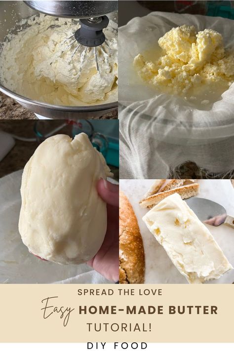 From Cream to Butter: The Ultimate Home Churning Guide! Discover the joy of making your own butter with our easy guide! With just a few simple steps, you can churn fresh, creamy butter right in your kitchen. Impress your family and friends with the unbeatable taste of homemade. Plus, customize it with herbs or spices for a gourmet touch. Click through to find out how to turn fresh cream into a spreadable delight in minutes. #HomemadeButter #DIYfood #foodideas Homemade Butter Kitchenaid, Make Butter From Heavy Cream, Kitchenaid Butter, How To Make Your Own Butter, How To Make Butter, Home Made Butter, Rustic Food Photography, Butter Making, Make Butter