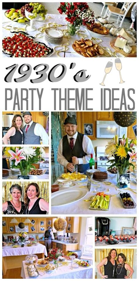 When my husband turned 35, we celebrated in style – 1930’s style! This would make for a fun new years eve party as well! #nye #party #birthday #partydecor #partyideas #newyears   I had so much fun planning this 1930’s party for my husband’s 35th birthday. It was a long time in the works, but it … 1930s Party, Decades Party, Prohibition Party, Decade Party, Party Theme Ideas, 89th Birthday, 1930's Style, 90's Birthday Party, Crafting Inspiration