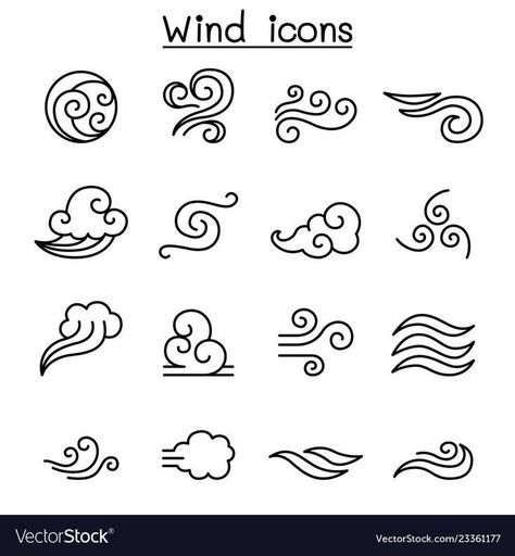 Wind Symbol, Wind Logo, Wind Icon, Wind Tattoo, Air Symbol, Wind Drawing, Air Tattoo, Zestaw Ikon, Elements Tattoo