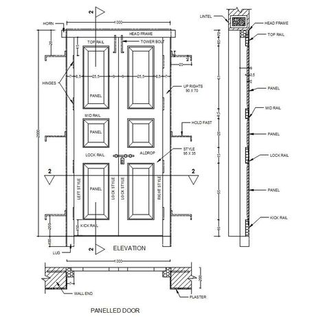 Detailed Drawings Interior Design, Doors Details Drawing, Door Details Drawing Architecture, Door Details Drawing, Door Plan Architecture, Drawing Doors Sketches, Door Elevation Drawing, Door Section Detail Drawing, Door Detail Drawing Architecture