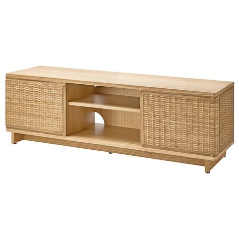 FRYKSÅS TV bench, rattan, 157x41x49 cm (613/4x161/8x191/8") - IKEA CA Narrow Media Console, Tv Stand Ikea, Ikea Besta Tv Unit, Rattan Tv Unit, Ikea Console, Ikea Tv Stand, Organized Bed, Tv Bank, Ikea Food