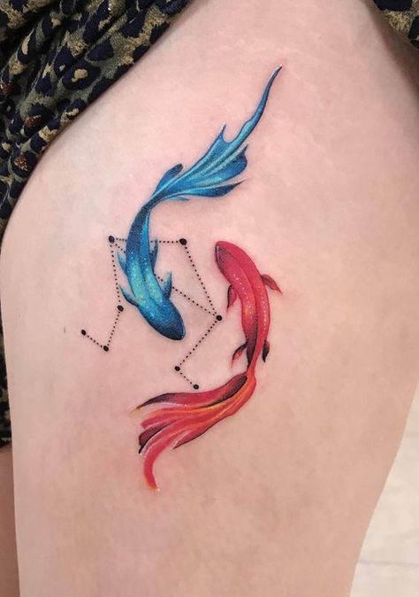 The Koi fish tattoo design is greatly appreciated and demanded by all generations. Here we give you so pretty tattoos. Follow us on Instagram & Pinterest and find more gorgeous ideas for your unique tattoo. Fancy Tattoo Design, Wave Tattoo Meaning, Fancy Tattoo, Pisces Tattoo Designs, Pisces Tattoo, Colorful Tattoos, Daughter Tattoo, Pisces Tattoos, Wave Tattoo