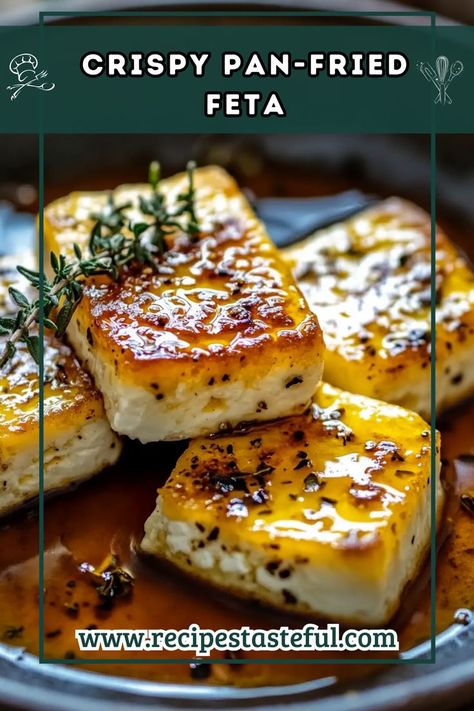 Delight in the rich, savory flavors of crispy pan-fried feta, perfectly complemented by the sweetness of thyme and pepper-infused honey. This dish makes for an elegant appetizer or a gourmet snack, sure to impress your guests! Feta With Honey, Fried Feta, Feta Recipe, Elegant Appetizers, Gourmet Snacks, Quick Weeknight Meals, Vegetarian Cheese, Cheese Recipes, Weeknight Meals