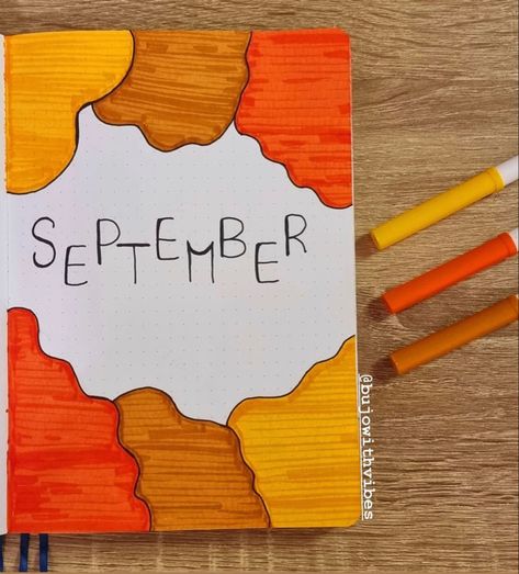 Bullet journal cover page ideas for beginners Journal Month Page September, Simple Bujo Cover Page, Month Drawings September, September Title Page, September Bullet Journal Cover Easy, November Bullet Journal Cover Easy, Simple Cover Page Design, September Cover Page Bullet Journal, Journal Ideas September