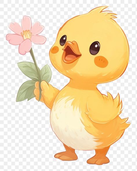 Animals Holding Flowers, Animal Png Cartoon, Duck Cute Aesthetic, Duck Illustration Cute, Baby Duck Drawing, Cute Duck Pfp, Cute Duck Illustration, Cute Duck Drawing, Cute Duck Cartoon