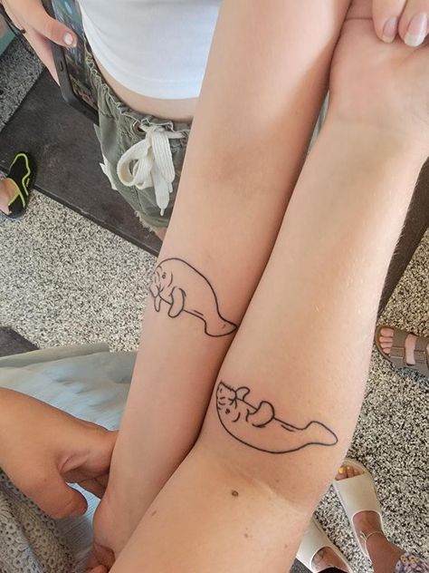 Manatee Line Tattoo, Manatee Nails, Small Manatee Tattoo, Manatee Tattoo Ideas, Matching Tattoos Ocean, Simple Manatee Tattoo, Manatee Wallpaper, Fl Tattoo, Manatee Tattoo