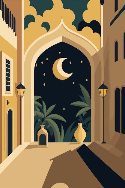 Arab Illustration Art, Middle Eastern Illustration, Eid Illustration Design, Islamic Art Background, Eid Art, Ramadhan Illustration, Mosque Background, Mosque Illustration, Ramadan Greeting Card