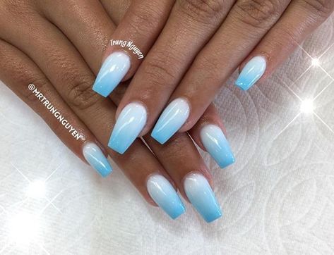 Notpolish Nails, Blue Ombre Nails, Blue And White Nails, Custom Nails, Light Blue Nails, Baby Blue Nails, Blue Acrylic Nails, Ombre Acrylic Nails, Easy Nails