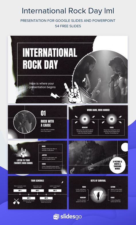 International Rock Day lml Music Presentation Design, Dark Presentation Design, Music Presentation, Presentation Music, 1970s Wallpaper, Personal Statement Examples, Unique Website Design, Slide Rock, Rock Day