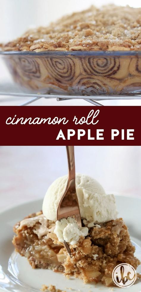 This Cinnamon Roll Apple Pie is a unique take on a classic apple pie. Made with a cinnamon roll inspired crust it looks as delicious as it tastes! #cinnamon #roll #apple #pie #dessert #recipe Dutch Pie, Cinnamon Roll Crust, Apple Pie Crust, Cinnamon Roll Apple Pie, Perfect Apple Pie, Unique Pies, Homemade Apple Pie Filling, Crumble Pie, Dutch Apple Pie