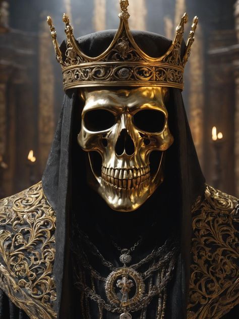 Gothic Mask Design, Gold Skull Mask, King Skull Tattoo, King Skeleton, Synth Wave, Skull With Crown, Black Skulls Wallpaper, Skull King, Skeleton Mask