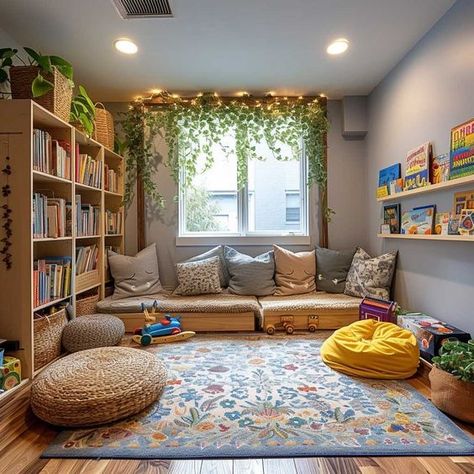 Childminding Room, Reading Corner Kids Room, Kids Study Room Ideas, Kids Play Corner, Diy Library, Play Therapy Room, Reading Corner Kids, Waldorf Play, Sensory Kids