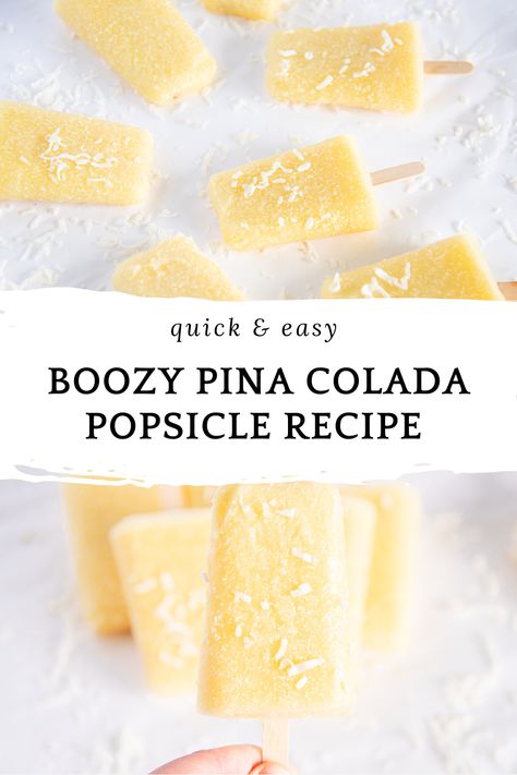 This boozy pina colada popsicle recipe is super easy to make and is the perfect summer treat! These boozy homemade popsicles are light, refreshing, and full of flavor, making them perfect for any hot summer day! Plus I’ve included a quick and simple variation to make virgin piña colada popsicles, to ensure that everyone can enjoy these refreshing popsicles! Pina Colada Popsicles, Virgin Piña Colada, Virgin Pina Colada, Boozy Popsicles, Homemade Recipes Dessert, Homemade Popsicles, Canned Pineapple, Frozen Pineapple, Popsicle Recipes