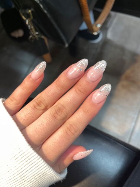 Sparkly French Tip Nails, Sparkly Nail Designs, Sparkly Acrylic Nails, Glitter Fade Nails, Faded Nails, Hoco Nails, Glitter Tip Nails, Wedding Nails Glitter, Nails Silver