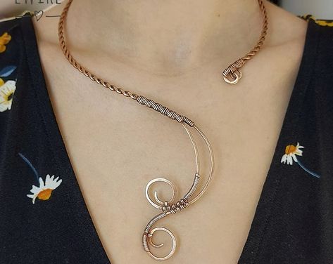 Etsy - Shop for handmade, vintage, custom, and unique gifts for everyone Open Necklace, Thistle Necklace, Wire Choker Necklace, Statement Necklace Wedding, Copper Chain Necklace, Wire Wrapped Jewelry Diy, Statement Collar, Copper Wire Jewelry, Statement Collar Necklace