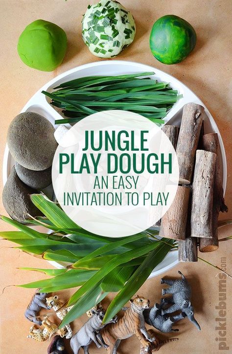 Jungle Play Dough - an easy invitation to play which also makes a fabulous gift! Preschool Jungle, Jungle Activities, Forest Crafts, Theme Garden, Dough Ideas, Jungle Thema, Dear Zoo, Rumble In The Jungle, Playdough Activities