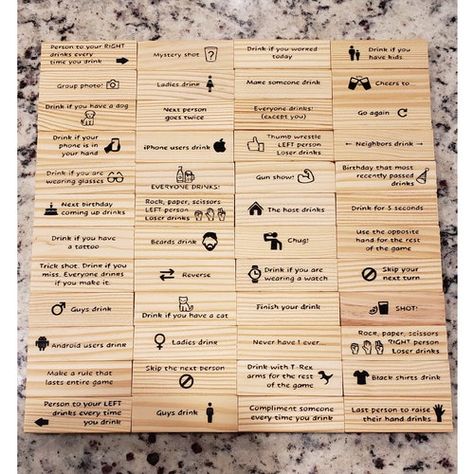 Disney Jenga Blocks, Couples Jenga Ideas, Jenga Game Ideas, Dirty Jenga Ideas, Jenga Blocks Game, Jenga Drinking Game, Beer Olympic, Jenga Game, Drinking Games For Parties