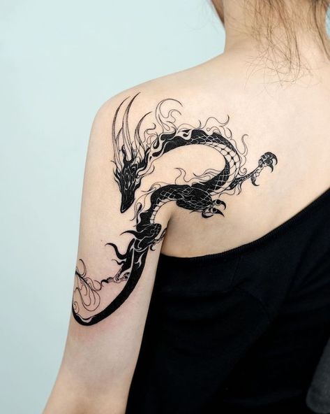 Medium Tattoo Placement, Black Dragon Tattoo, Medium Tattoos, Tattoo Placement Ideas, Dragons Tattoo, 16 Tattoo, Dragon Tattoo For Women, Muster Tattoos, Inspiration Tattoos