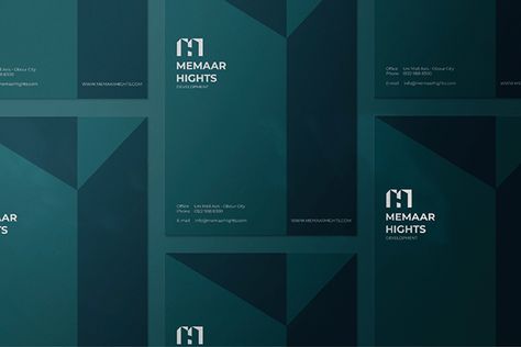 Branding & Identity Design for MEMAAR HIGHTS Real estate development - All Right reserved to Benchmark Bussiness Solutions and Marketing Geometric Branding Identity, Real Estate Branding Design, Stone Branding, Corporate Brand Identity, Branding Identity Design, Identity Design Inspiration, Hedge Fund, Luxury Branding Design, Corporate Identity Design