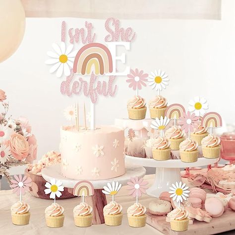 Margaritas, Isnt She Wonderful First Birthday Cake, Daisy 1st Birthday Party, Birthday Party Decorations Pink, Isn't She Onederful, Daisy 1st Birthday, Party Decorations Pink, Rainbow Banner, Baby First Birthday Themes