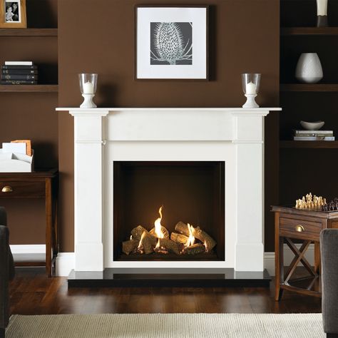 Traditional Fireplace Mantel, Wall Gas Fires, Fire Cover, Wall Fires, Stone Mantel, Multi Fuel Stove, Living Room Decor Fireplace, Electric Fires, Traditional Fireplace