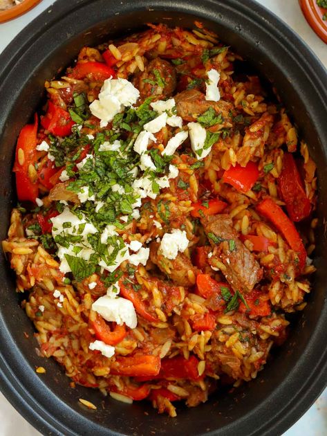 Lamb Orzo, Feta Casserole, Summer Slow Cooker, Taming Twins, Lamb Casserole, Lamb Stew Recipes, Slow Cooker Curry, Greek Lamb, Greek Recipes Authentic