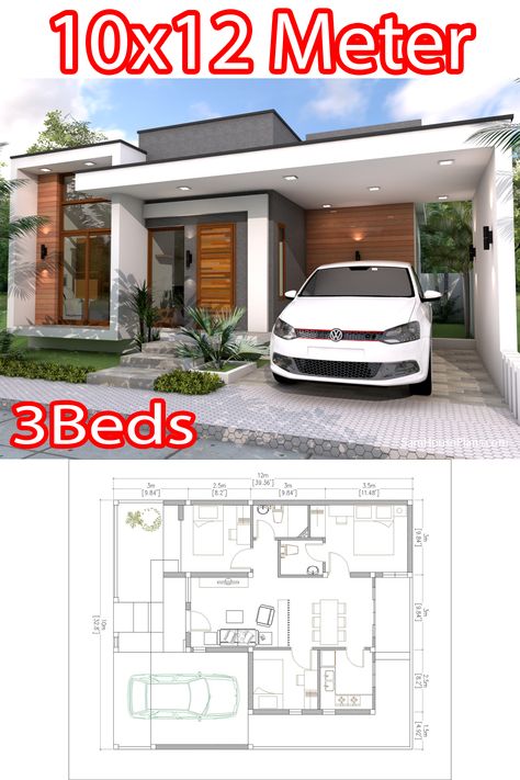 10 X 15 Meters House Plan, 3 Bed Rooms House Plans Modern, New Model House, Small Modern House Plans, House Fence Design, Basement House Plans, House Plans Mansion, Contemporary House Exterior, Modern Bungalow House