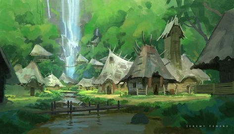 ArtStation - Falls Village 2, Jeremy Fenske Jeremy Fenske, Village Drawing, Forest Village, Fantasy Village, Fantasy Town, Art Village, Fantasy Forest, Fantasy City, Fantasy Setting