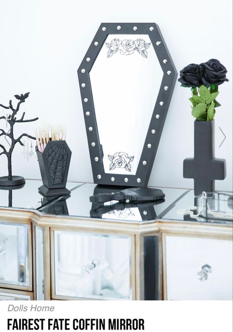 Goth Home Decor Diy, Coffin Mirror, Gothic Nursery, Gothic Farmhouse, Vampire House, Halloween Bedroom Decor, Gothic Dresses, Gothic Lingerie, Halloween Bedroom