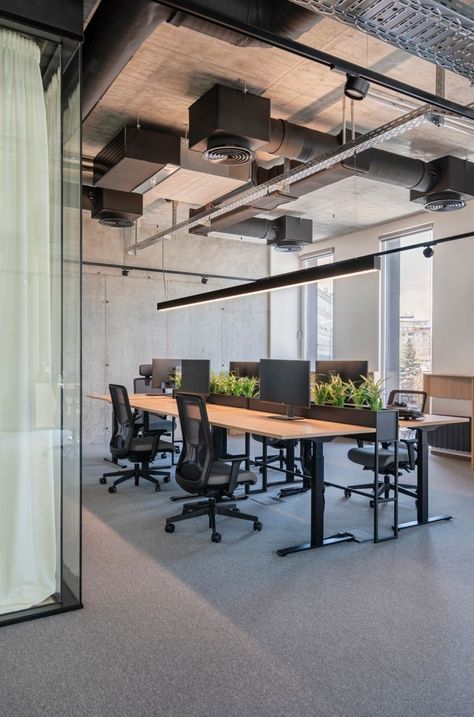 Hypoport Offices - Sofia | Office Snapshots Office Interior Design Workspaces, Atelier Interior Design, Modern Office Design Inspiration, Modern Industrial Office, Industrial Office Space, Open Concept Office, Atelier Interior, Interior Kantor, Office Idea