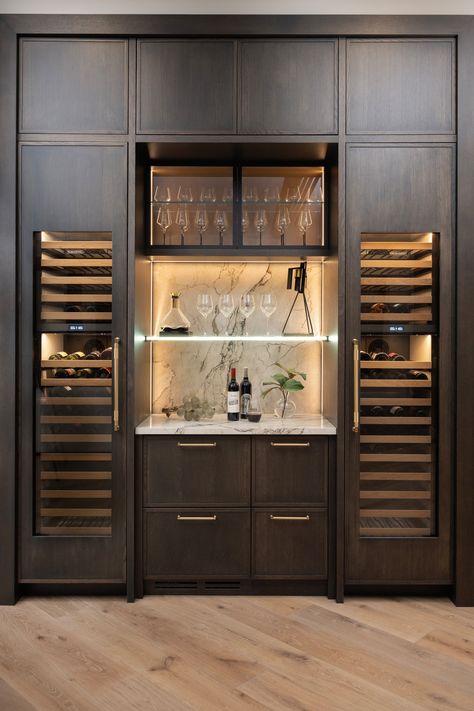 Elevate your kitchen with our stylish built-in wine racks! Perfect for showcasing your collection while keeping it organized and accessible. 🍷 #QualityCustomCabinetry #WineRack #KitchenDesign https://www.qualitycustomcabinetry.com/collections/ Pik 2, Most Beautiful Homes, Built In Wine Cooler, Built In Wine Rack, Crockery Unit, Timber Walls, Quarter Sawn White Oak, Wine House, Wine Rack Wall