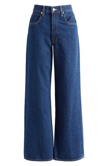 These wide-leg jeans are crafted from nonstretch, organic-cotton denim and finished in a classic blue wash for a look both fresh and timeless. 31" inseam; 21" leg opening; 11 1/2" front rise; 15 1/2" back rise (size Medium) Zip fly with button closure Five-pocket style 100% organic cotton Machine wash, tumble dry Made in the USA of imported fabric College Style Outfits, Baggy Denim Jeans, Italian Summer Outfits, Wide Legged Jeans, Marvel Dr, High Waist Wide Leg Jeans, Packing Guide, Quick Outfits, Cute Pants