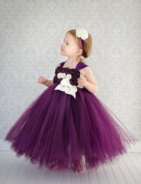 Plum and Ivory Flower Girl Dress Custom by GigglesandWiggles1 Cream Flower Girl Dress, Custom Flower Girl Dress, Ivory Flower Girl Dress, Crochet Bodice, Birthday Tutu Dress, 1st Birthday Dresses, Plum Wedding, Purple Wedding Theme, Ivory Flower Girl