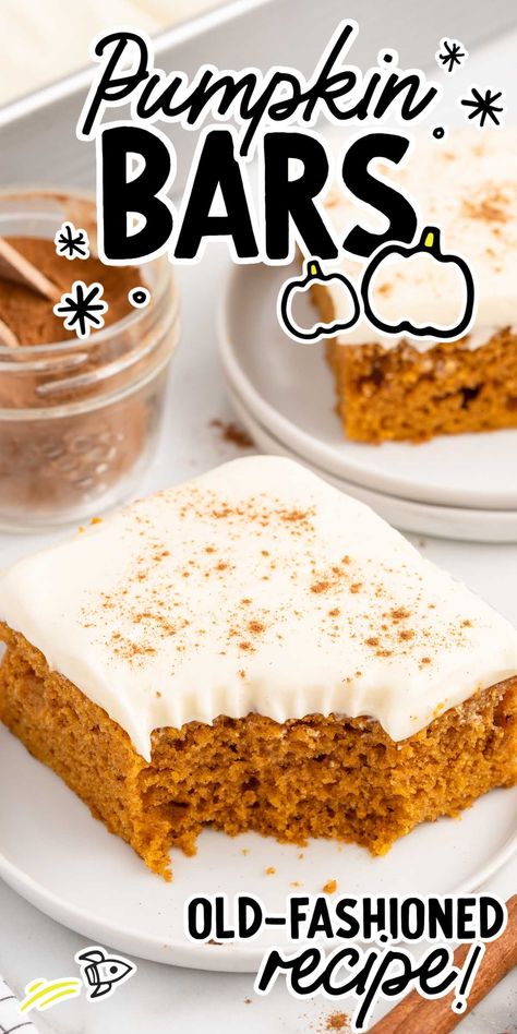 Pumpkin Bars Pumpkin Baked Desserts, Pumpkin Cookie Bars Easy, Pumpkin Bars Easy Recipe, Pumpkin Bars With Applesauce, Pumpkin Bar Cake, Super Easy Pumpkin Desserts, Pumpkin Bars With Maple Frosting, Fall 9x13 Desserts, Pumpkin Bars Taste Of Home