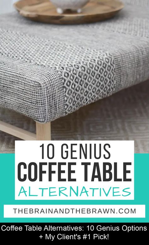 What are 10 recent coffee table alternatives I shared with a client? I'm sharing all 10 here, plus the one my client & I liked best! Makeshift Coffee Table, Unique Large Coffee Table, Alternatives For Coffee Tables, Coffee Table For Eating, Unique Small Coffee Table, Living Room Without A Coffee Table, Coffee Table Cushion, Listerby Coffee Table Hack, Portable Coffee Table