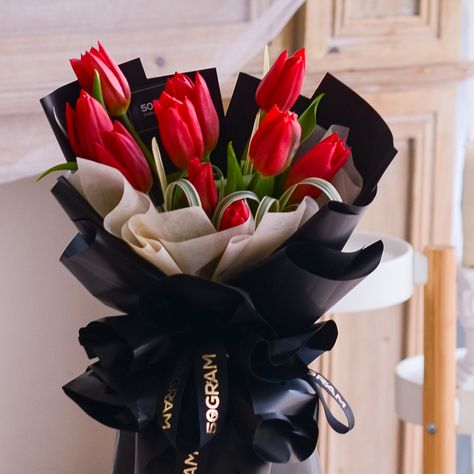 Kissed by Tulips - Red Tulip Bouquet - (R) | Hand Bouquet 50Gram Bouquet Of Tulips, Tulips Bouquet, Red Tulips Bouquet, White Tulip Bouquet, Pink Tulips Bouquet, Black Bouquet, Online Florist, Hand Bouquet, Tulip Bouquet