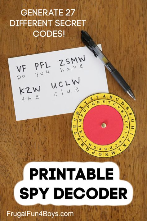 Code Activity for Kids: Make a Spy Decoder Wheel - Frugal Fun For Boys and Girls Spy Themed Activities For Kids, Spy Decoder, Detective Crafts, Decoder Wheel, Secret Decoder, Spy School, Escape Room Diy, Spy Birthday Parties, Spy Kit