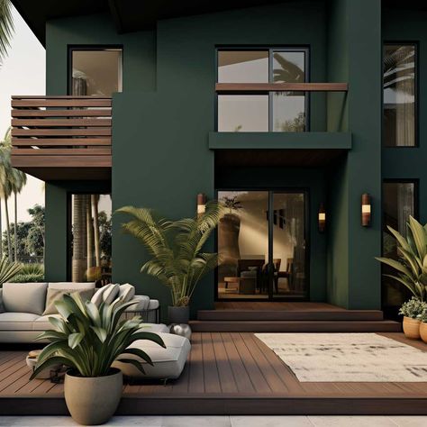 Colour Schemes Green, Wall Color Combinations Living Rooms, House Outside Colour, House Outside Colour Combination, Modern Exterior House Colors, Modern House Colors, Outdoor Paint Colors, Green House Exterior, Outside House Colors