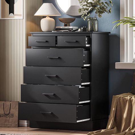 Hasuit 6 Drawer Dresser, Wood Storage Tower Clothes Organizer, Black Chest of 6 Drawers, Large Storage Cabinet for Bedroom, Hallway, Entryway (Black) Linens Shirts, Ideas Habitaciones, Tall Chest Of Drawers, Black Dresser, Chest Of Drawers Bedroom, Large Storage Cabinets, Chest Of Drawer, Long Dresser, Black Dressers