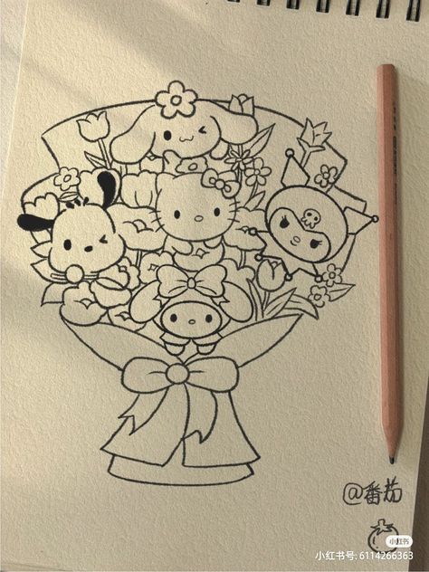 Drawing Dragon, Doodle Doodle, Hello Kitty Colouring Pages, Hello Kitty Crafts, Hello Kitty Coloring, Seni Dan Kraf, Kitty Drawing, Hello Kitty Drawing, Hello Kitty Art