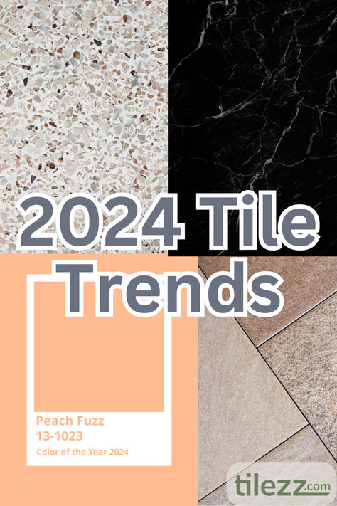 Discover the top tile trends of 2024! #tile #tiletrends #trendytile #interiordesign #homerenovation #2024 #tiletrends2024 #terrazzo #zellige #earthtones #geometrictile #blackmarble #naturalstone 30x30 Tiles Bathroom, Vanity Wall Tile Ideas, Bathroom Tiles Trends 2024, Trending Tiles Interior Design, Trendy Flooring 2024, Terrazzo Look Tile, Bathroom Tile Ideas 2024, Bathroom Floor Tile Ideas 2024, 2024 Tile Flooring Trends